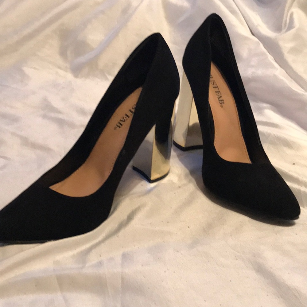 Black Suede & Gold Metallic Heels